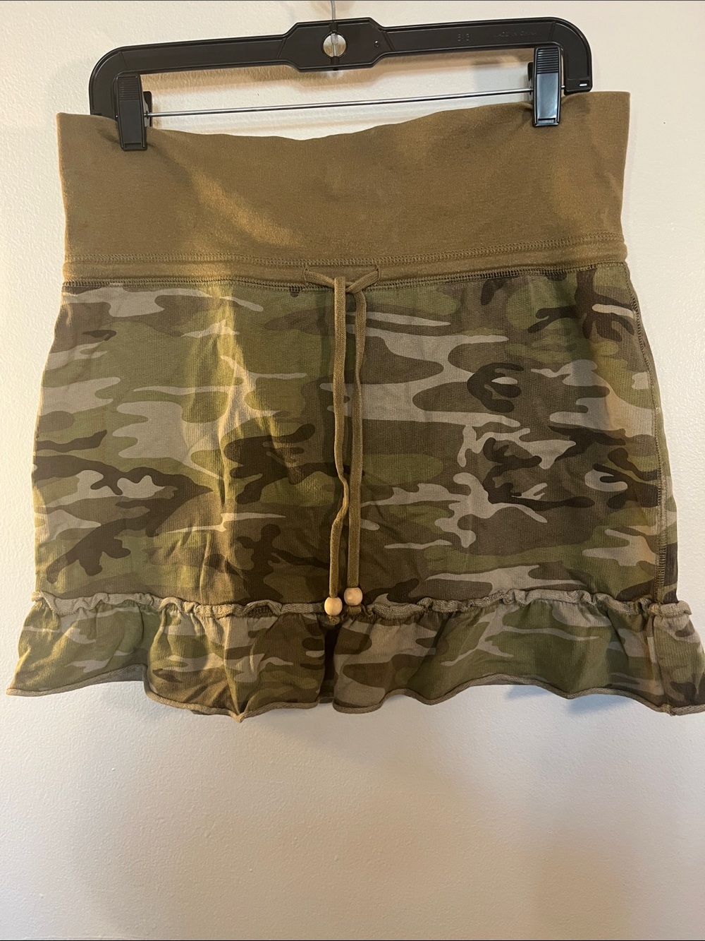 Camo Ruffle Drawstring Mini Skirt - Olive Green